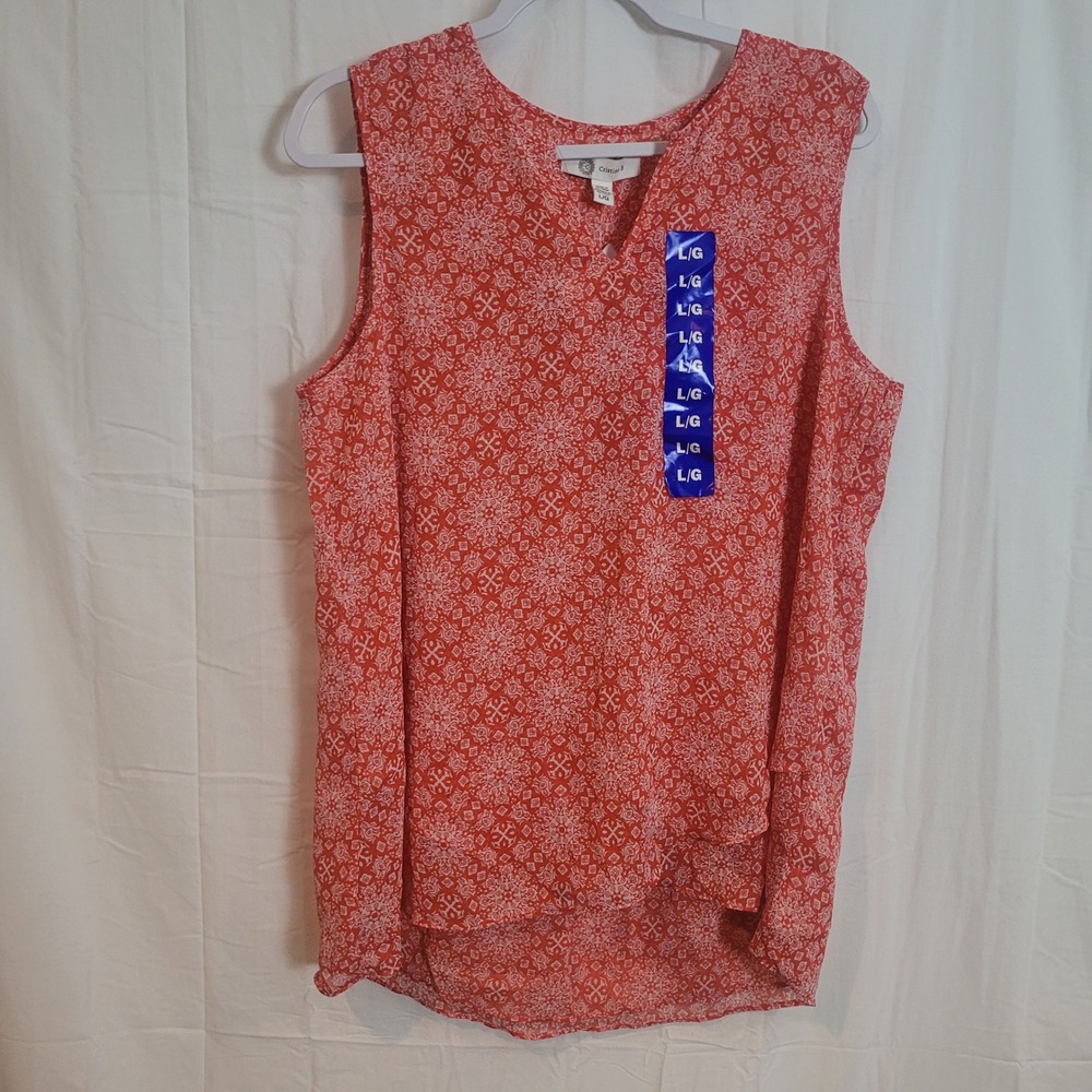 Cristina B Womens Orange Medallion Print Sleeveless High‎ Low Blouse Large NWT